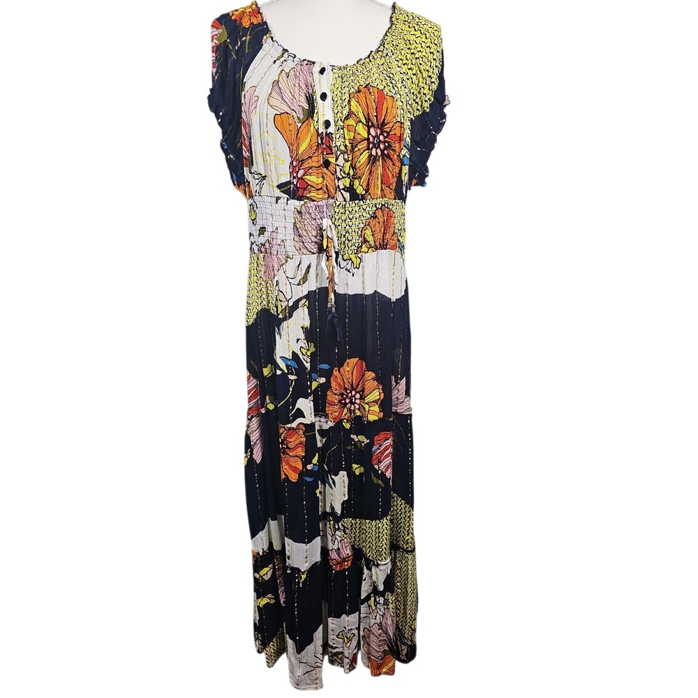 Me 2 Magic Maxi Dress Floral Patchwork Lurex Boho Gypsy Whimsigoth Women 3X